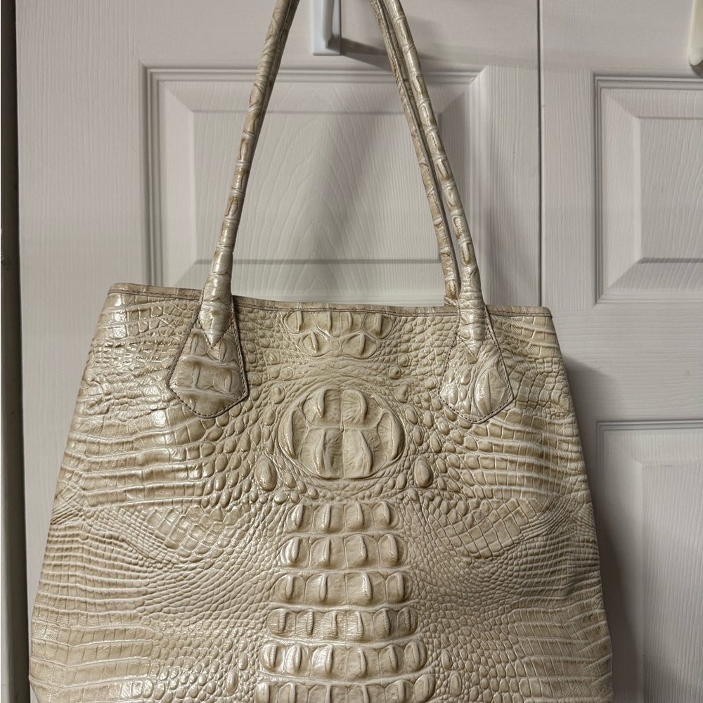 Brahmin Tan Crocodile-Embossed Tote